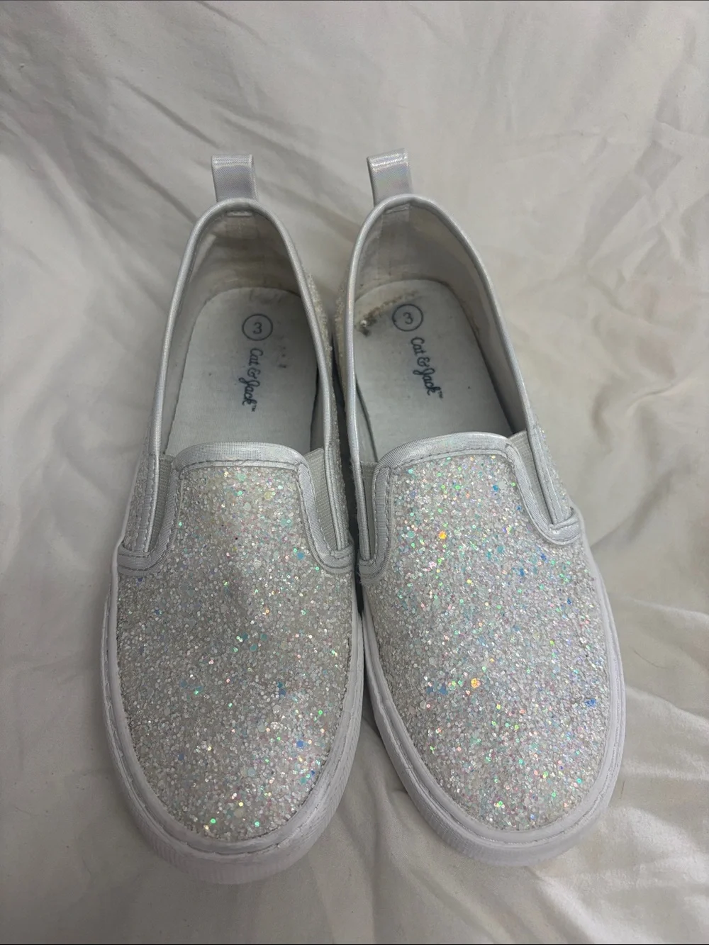 Cat & Jack White Glitter Slip-On Sneakers for Kids